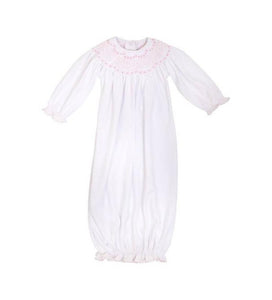 Sweetly Smocked Greeting Gown - Worth Avenue White With Palm Beach Pink