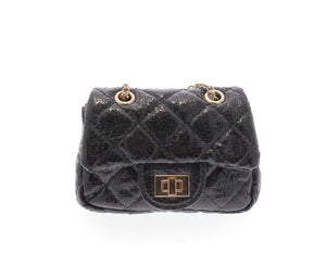 Black Small Foil Chanel Diamond Quilted Cross Body Bag