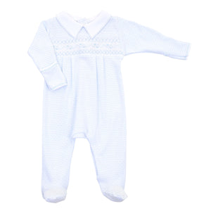 Maddy And Michael's Classics Smocked Collared Blue Footie