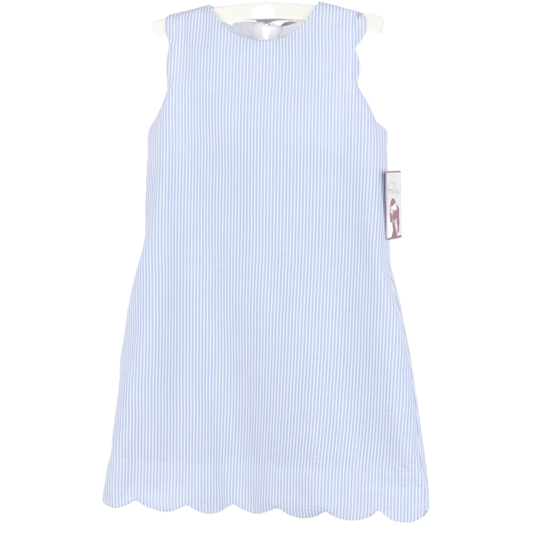 Scalloped Blue Seersucker Dress Belles & Beaux Scalloped Blue Seersucker Dress Belles & Beaux