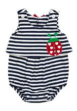 Load image into Gallery viewer, Navy And White Stripe Romper With Ladybug
