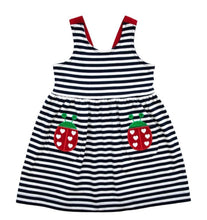 Load image into Gallery viewer, Navy And White Stripe Dress With Ladybug Pockets
