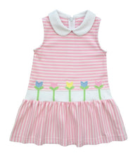 Load image into Gallery viewer, Pink And White Stripe Knit Dress With Tulips
