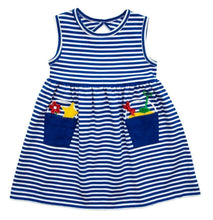 Load image into Gallery viewer, Royal And White Stripe Knit Dress With Sand Bucket Pockets
