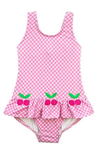 Load image into Gallery viewer, Pink And White Gingham Swimsuit With Cherries
