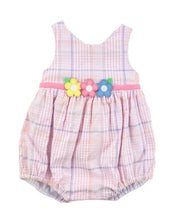 Load image into Gallery viewer, Pink Seersucker Romper With Flowers
