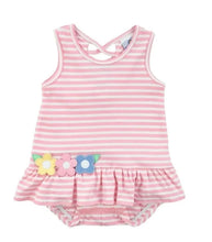 Load image into Gallery viewer, Pink Stripe Romper With Flowers
