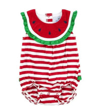 Load image into Gallery viewer, Beachside Picnic Stripe Knit Watermelon Romper
