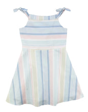 Load image into Gallery viewer, Pastel Party Linen Stripe Dress With Shoulder Ties
