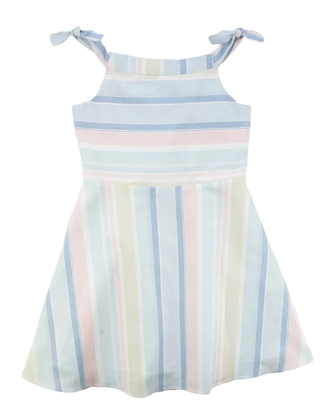 Pastel Party Linen Stripe Dress With Shoulder Ties