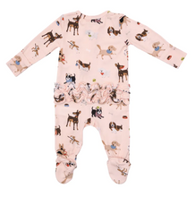 Load image into Gallery viewer, Doggy Day Care Pink Two Way Ruffle Back Zipper Footie

