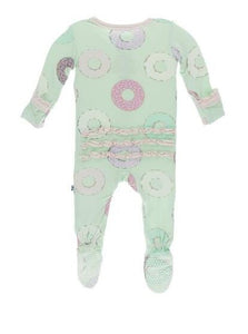 Pistachio Donuts Ruffle Footie With Zipper