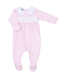 Mandy And Mason's Classic Pink Smocked Collared Footie