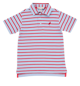 Prim & Proper Pima Polo - Broward Blue Stripe With Richmond Red Stork