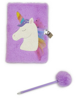 Load image into Gallery viewer, Glitter Unicorn Journal with Lock and Pop Pom Pen
