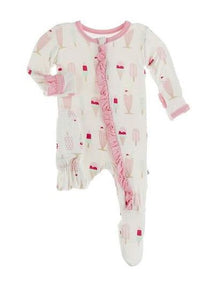 Natural Ice Cream Shop Ruffle Footie With Zipper