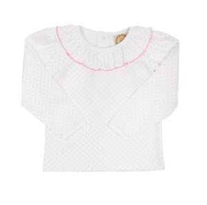 Ramona Ruffle Shirt - Hamptons Hot Pink Micro Dot