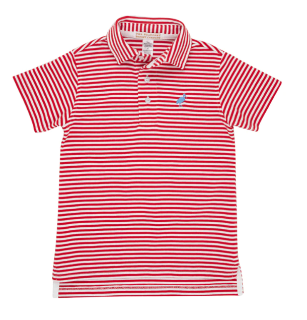 Prim & Proper Pima Polo - Richmond Red Stripe With Barbados Blue Stork