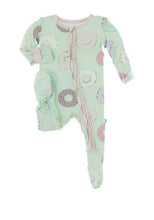 Load image into Gallery viewer, Pistachio Donuts Ruffle Footie With Zipper
