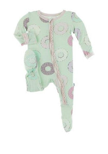 Pistachio Donuts Ruffle Footie With Zipper