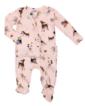 Load image into Gallery viewer, Doggy Day Care Pink Two Way Ruffle Back Zipper Footie
