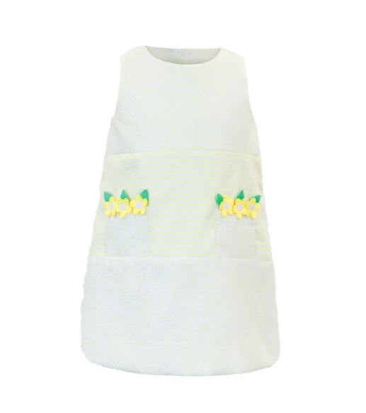 Yellow Dot Pique Dress With Flowers