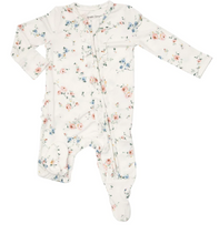 Load image into Gallery viewer, Climbing Roses Two Way Ruffle Back Zipper Footie
