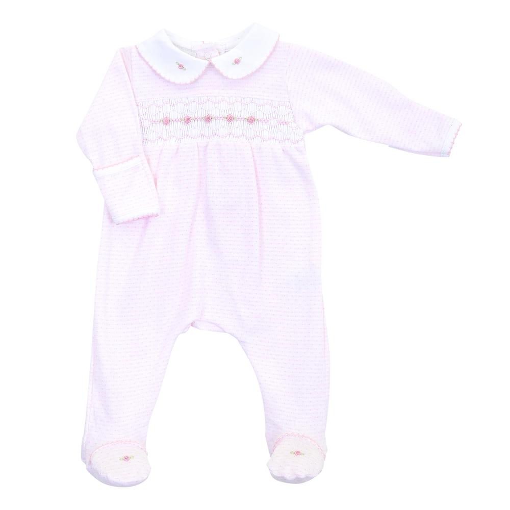 Maddy And Michael's Classic Smocked Collared Pink Footie