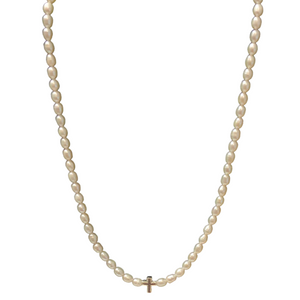 Rice Pearl Necklace With Cross