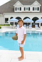 Load image into Gallery viewer, Prim &amp; Proper Polo - Palm Beach Pink Stripe with Buckhead Blue Stork
