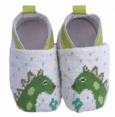 Dino Needlepoint Baby Bootie