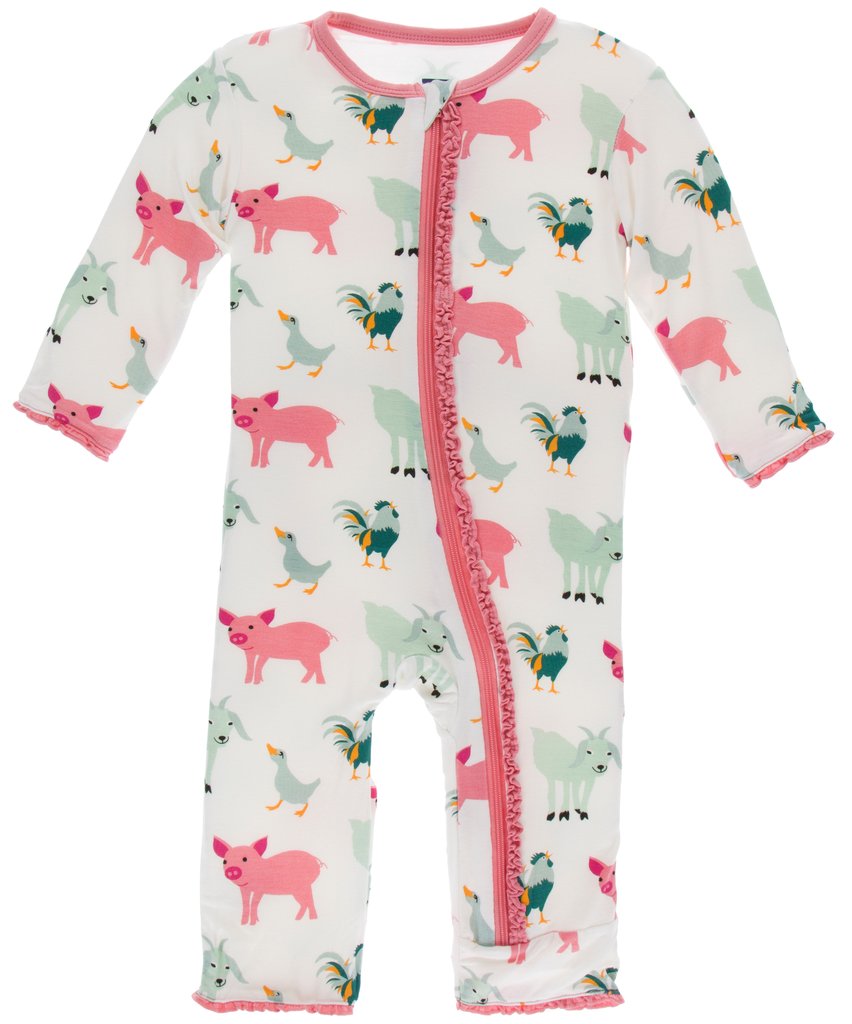 Natural Farm Animals Muffin Ruffle Coverall With Zipper