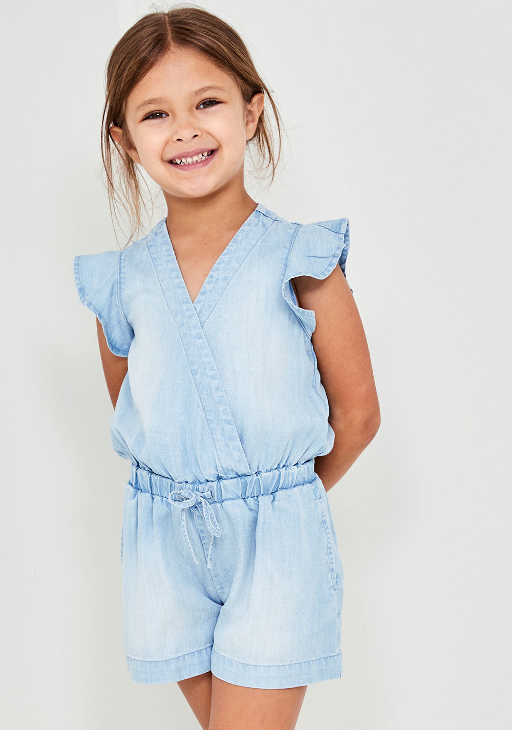 Ruffle Sleeve Romper - Sunbleach Wash