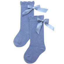 Load image into Gallery viewer, Cotton Knee High Socks With Bow In Back - Blue
