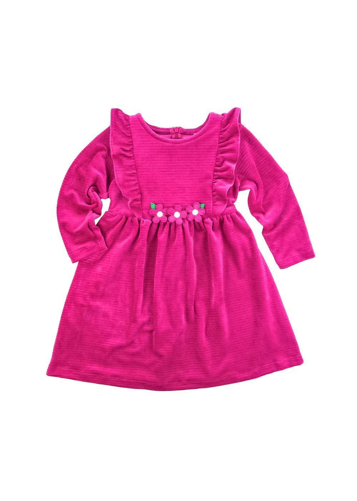 Fuchsia Stretch Corduroy Dress With Flowers