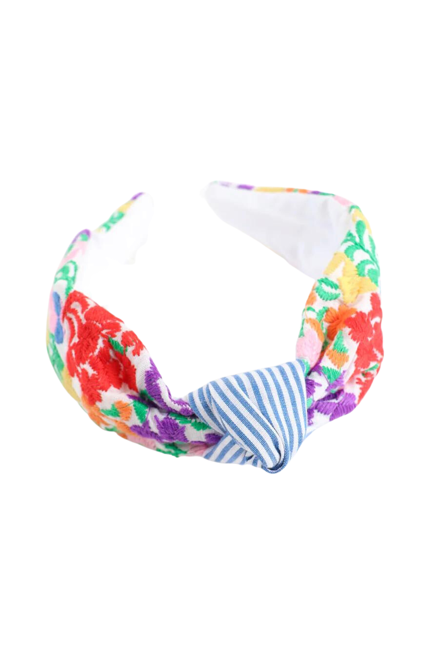 Ana Maria Headband - Blue Stripe With Multicolor Embroidery