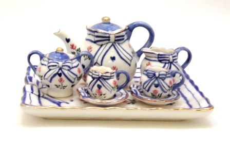 Blue And White Bows Porcelain Tea Set