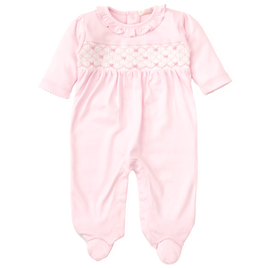 CLB Summer Pink Bows Smocked Footie