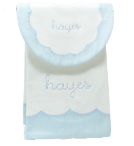 Little Hearts Scallop Bib And Burp Set - Blue