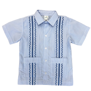 Light Blue And White Stripe Guayabera Shirt With Blue Stitching