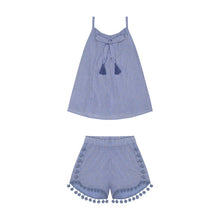 Load image into Gallery viewer, Colette Top And Short Set - Blue Stripe Swiss Dot
