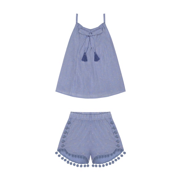 Colette Top And Short Set - Blue Stripe Swiss Dot