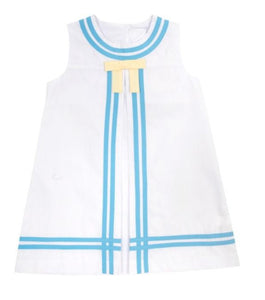 Madge Main Sail Dress - Worth Avenue White With Brookline Blue And Butter Yellow