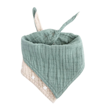 Load image into Gallery viewer, Cotton Muslin Reversible Bandana Bib - Taupe Cross

