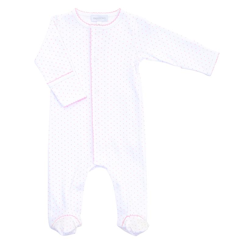 Crochet Collection Embroidered Pink Dots Footie