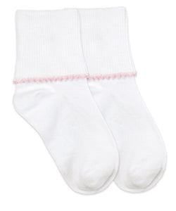 Pink Trimmed Smooth Toe Tatted Edge Turn Cuff Socks