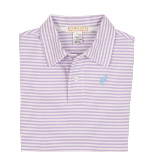 Prim & Proper Pima Polo - Lauderdale Lavender Stripe With Beale Street Blue Stork