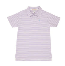 Load image into Gallery viewer, Prim &amp; Proper Pima Polo - Lauderdale Lavender Stripe With Beale Street Blue Stork
