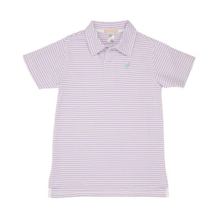 Prim & Proper Pima Polo - Lauderdale Lavender Stripe With Beale Street Blue Stork