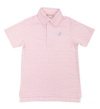 Load image into Gallery viewer, Prim &amp; Proper Polo - Palm Beach Pink Stripe with Buckhead Blue Stork
